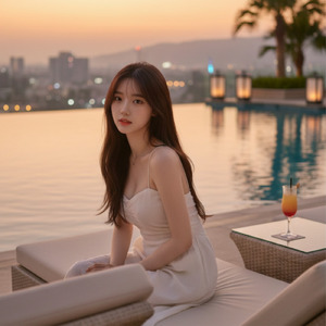 黄昏のプールサイド