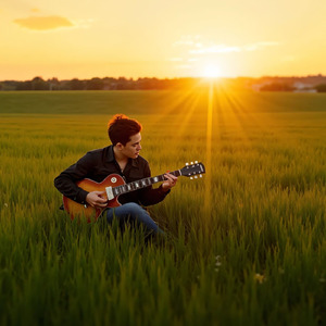 Watching the sunset in an empty meadow.
