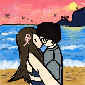 落日，你我，亲吻在海边