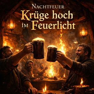 Krüge hoch im Feuerlicht