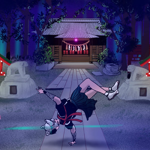 神社の境内でダンスして