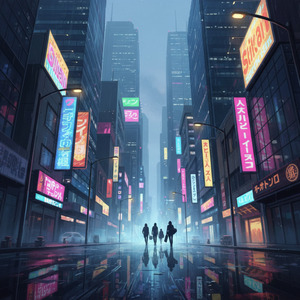 ネオンが滲む交差点