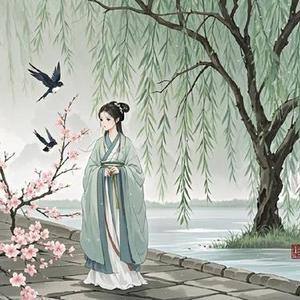 门前杨柳迎风摆