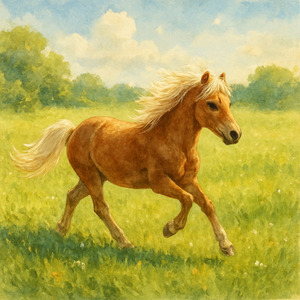 夏の草原を駆けるポニー