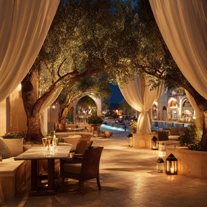 Champagne Echoes Beneath the Olive Lanterns