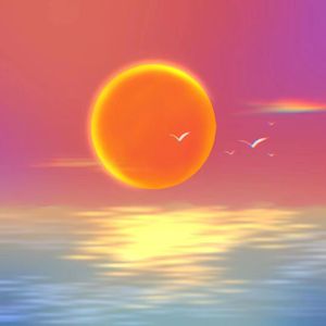 海边，落日，烟花