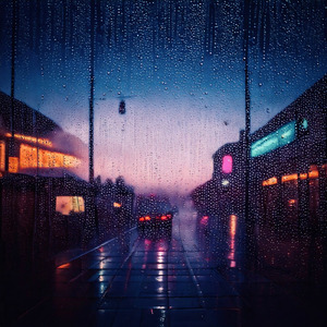 暗い朝、雨の中