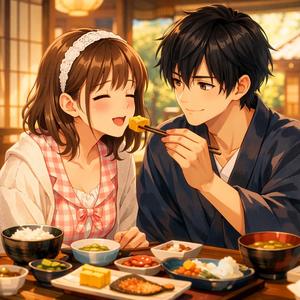 いっしょに あさごはんを たべて かわいい