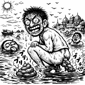 ガンジスでうんこするインド人