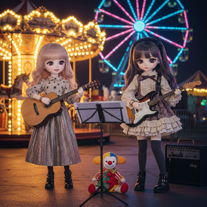 彼女のギターとイルミネーションの影