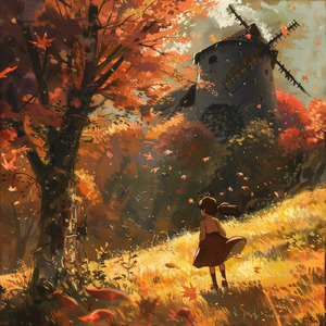 秋風と落ち葉のステップ