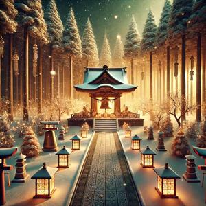 New Year's lights illuminating a winter shrine（冬の神社に灯る新春の光）