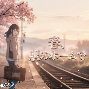 春、駅のホームで