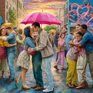 오리가 부유하는 호숫가에 앉아