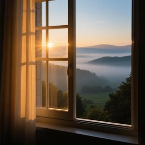 清晨曦光照窗棂