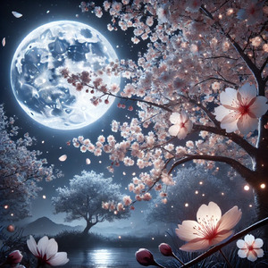 月光に舞う桜