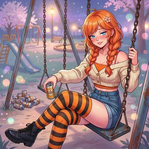 봄날 밤에 놀이터에서