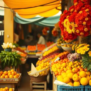 경쾌한 기타 스트럼, 가벼운 타악기, 따뜻한 베이스가 어우러진 경쾌한 어쿠스틱 멜로디 는 분주한 시장 아침의 생동감 넘치는 에너지를 불러일으킵니다.