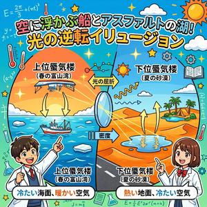 空に浮かぶ船とアスファルトの湖！光の逆転イリュージョン