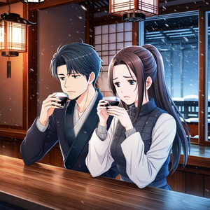 雪舞う夜の別れ酒