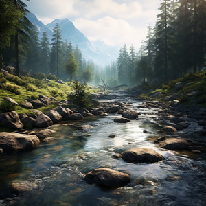 Dogs' Peaceful Retreat by the Stream