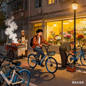 晚高峰的共享单车上