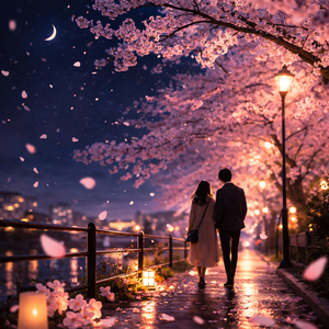 夜桜の帰り道