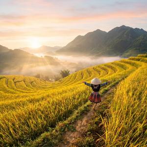 Em đi giữa biển vàng