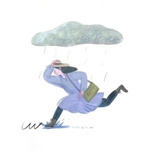走在路上，下雨了