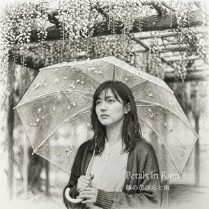 藤の花びらと雨