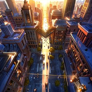 朝焼けが街を彩る