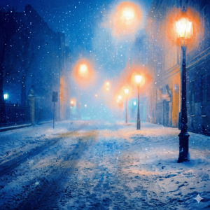 街灯と雪
