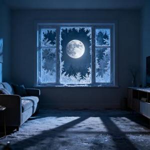 Silver moon in the sky, in my cold room