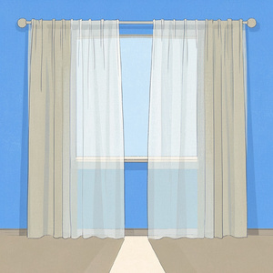 静かな朝 揺れるカーテン_