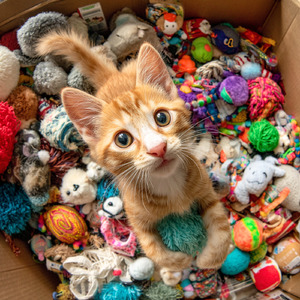 かわいい子猫のオモチャ箱