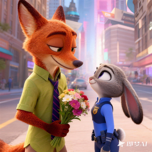 狐狸尼克和兔子警官朱迪逗嘴的乐趣甜蜜的爱情