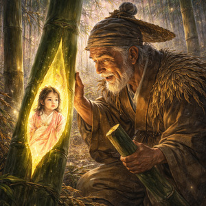 平安時代 竹取物語 翁は竹の中からかぐや姫を発見しました。