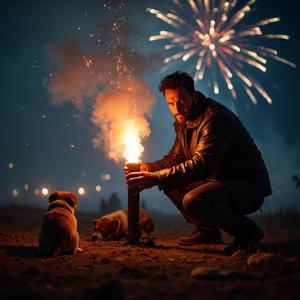 Tuffa pojkar skjuter upp fyrverkerier