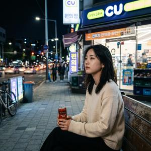 불 켜진 편의점 앞에서