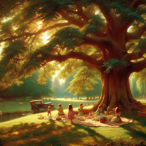 大きなクリの木の下で