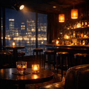 高層階ラウンジのジャズピアノ