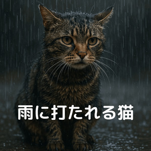 雨に打たれる猫