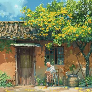 在院子里静坐一天的老人