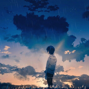 夕暮れ、雨空の下