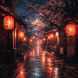 Rainy Tokyo Lantern Path