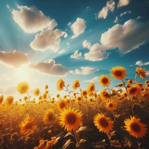 風に揺れるひまわり