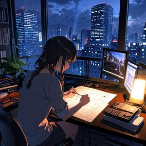 モニターに映る夜明け前の空