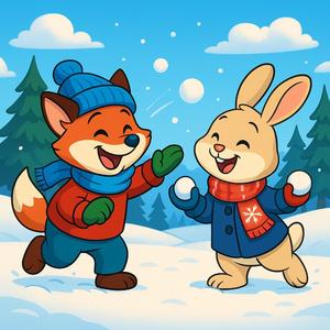 Le renard et le lièvre jouent aux boules de neige - Contes de fées du Dakota du Nord