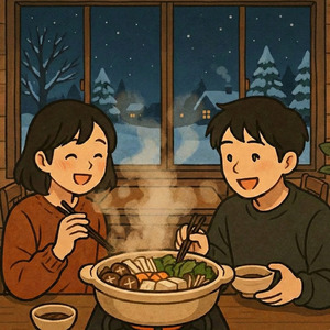 冬の夜、鍋囲んで