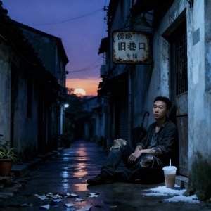 巷口沉落的落日